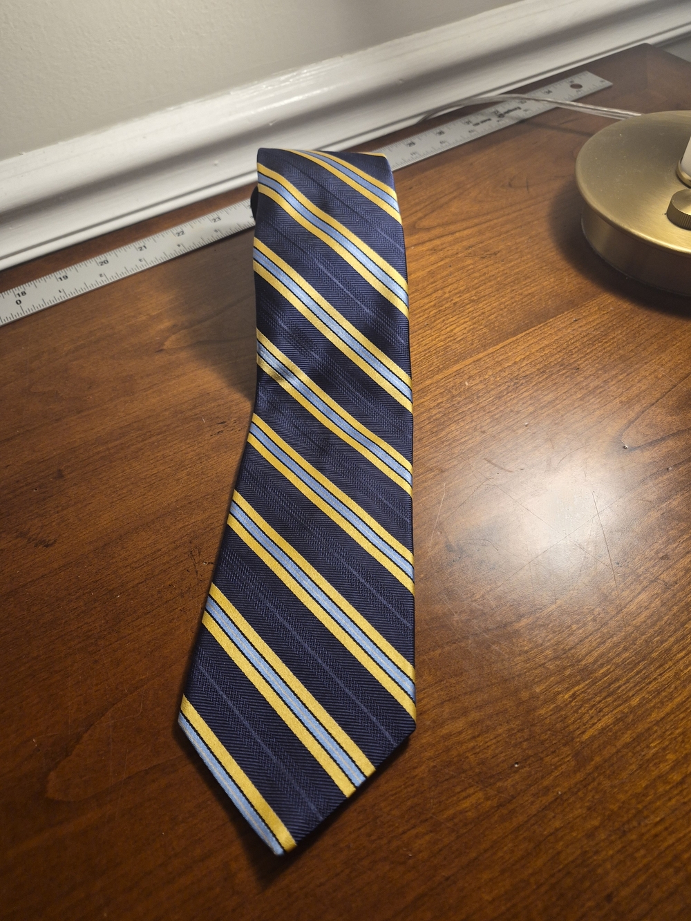 Brooks Brothers Navy Tie with Yellow and Light Blue Stripes